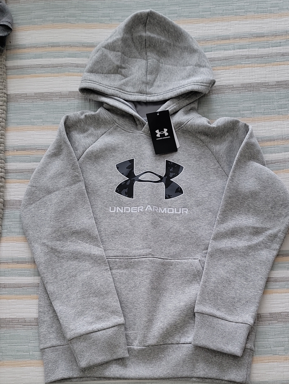 Under Armour Youth Light Gray Hoodie with Camouflage Logo